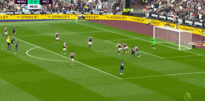 扳回一城！格拉利什抽射破门 曼城暂1-2西汉姆联