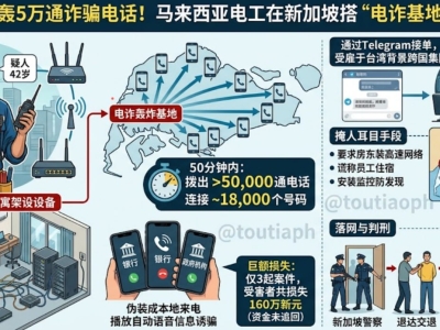 50分钟狂拨5万通！台湾背景电诈集团在马来西亚落网