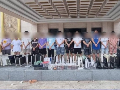马德望甘连县警方突袭赌场，抓获20名涉嫌电诈人员