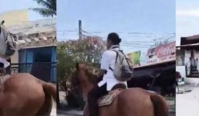 高油价下的另类通勤：菲律宾大学生骑马上学