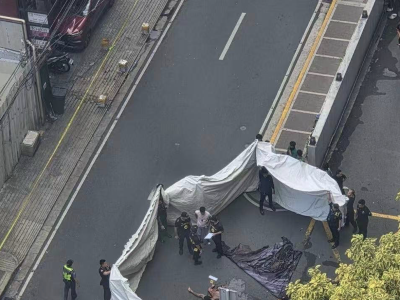 马尼拉马卡蒂突发坠楼事件，一名疑似华人男子身亡