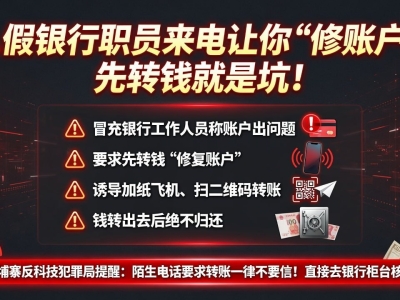 接到“修账户”电话千万别转钱，骗子正在设局！