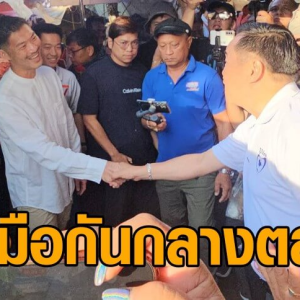 总理候选人阿努廷市场助选,与塔纳通友好互动