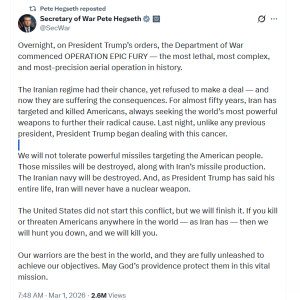 美国战争部长警告伊朗：杀害美国人必遭清算！