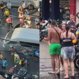 芭东7名外国游客围堵司机喷水，直接被警方逮捕