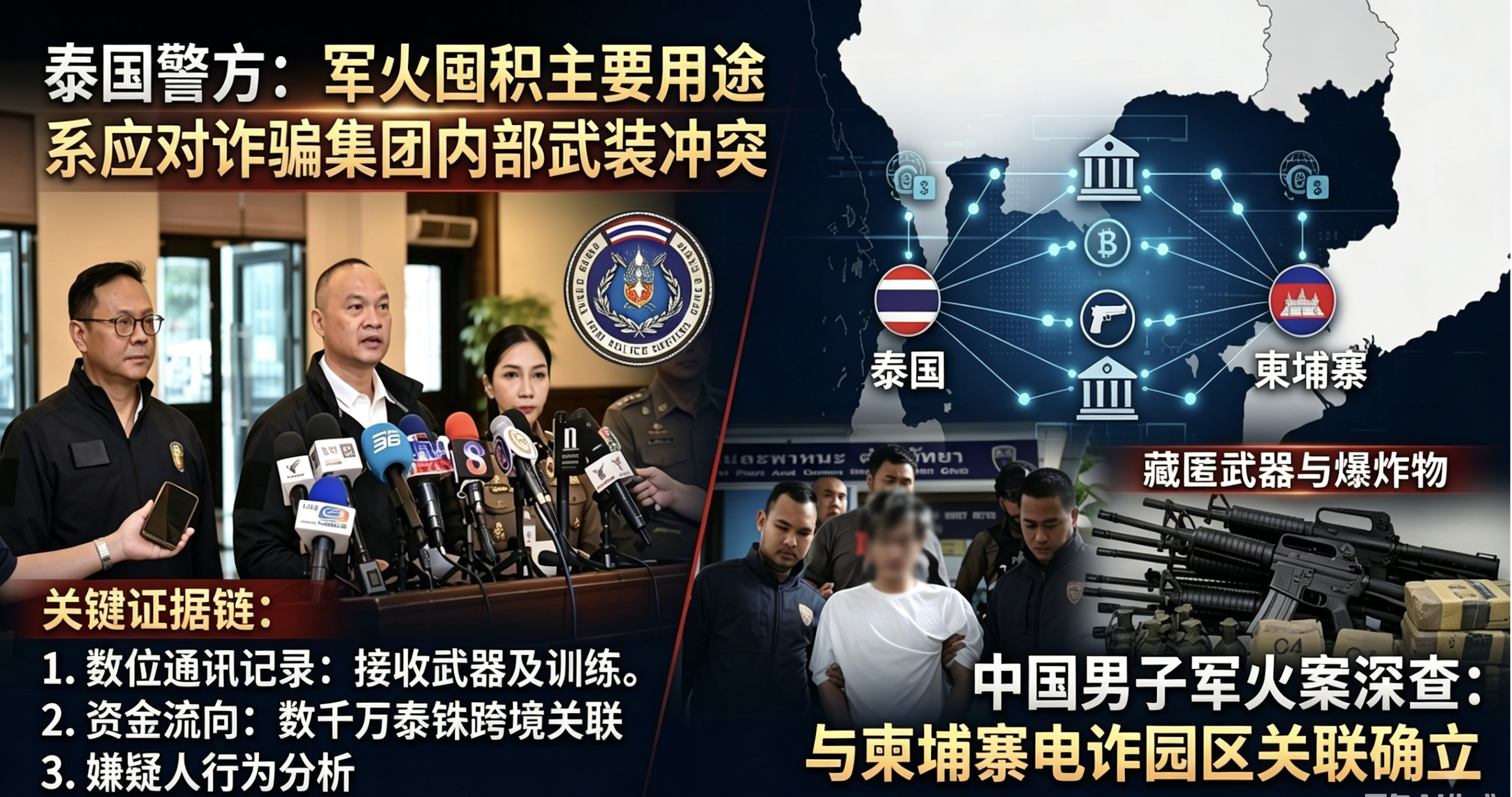 泰国深查中国男子军火案，证实与柬埔寨电诈园区有关