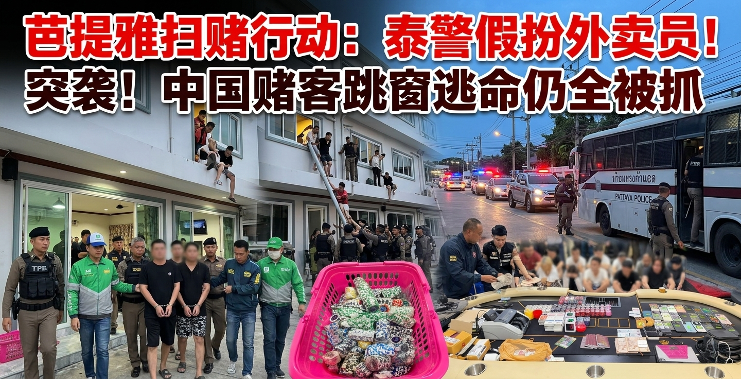 泰警假扮外卖员突袭！中国赌客跳窗逃命仍全被抓