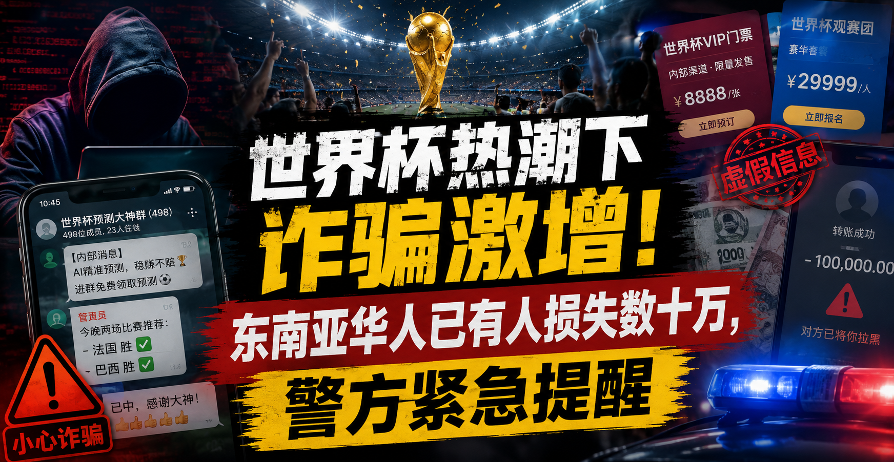 世界杯热潮下诈骗激增！东南亚华人已有人损失数十万，警方紧急提