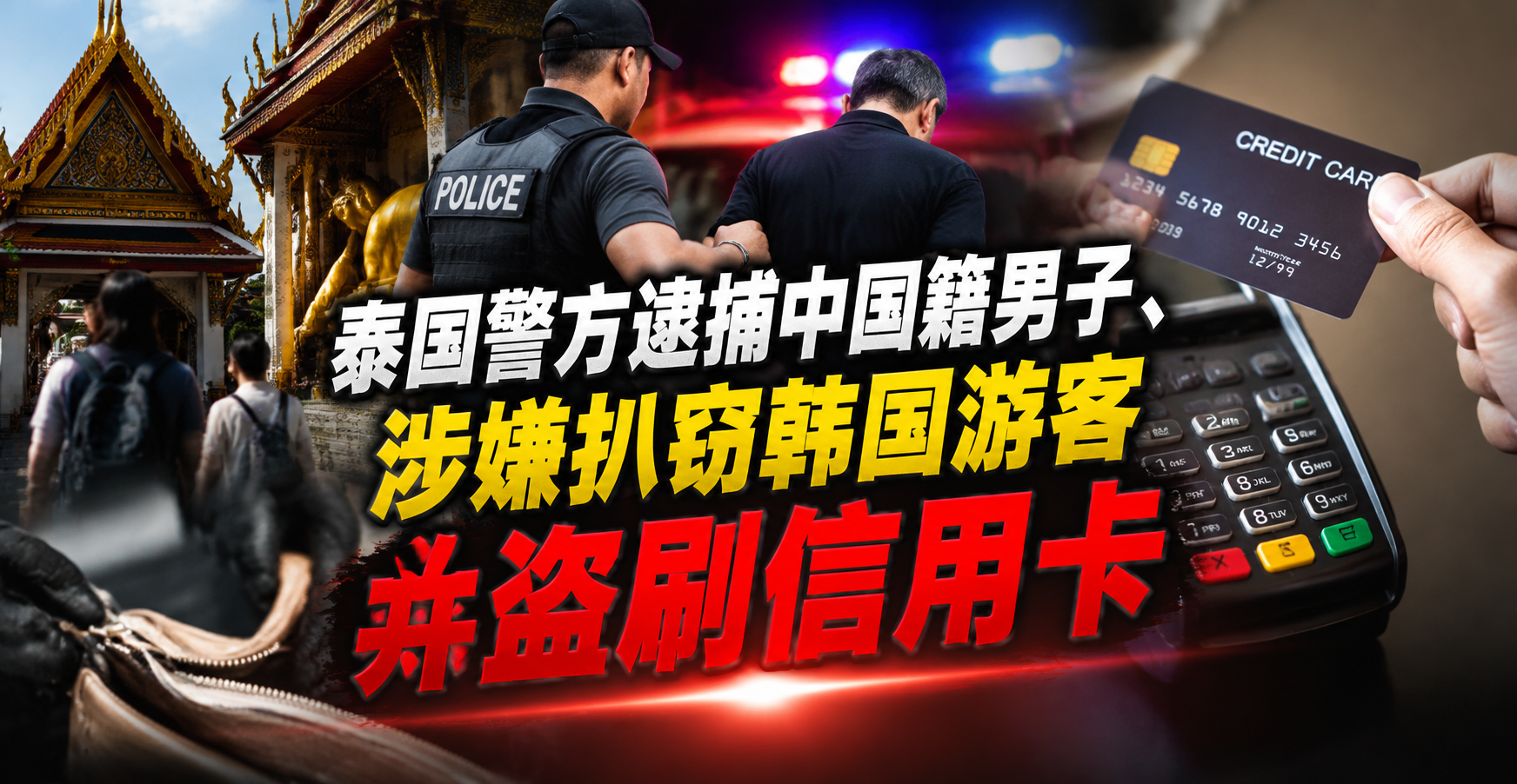 泰国警方逮捕中国籍男子，涉嫌扒窃韩国游客并盗刷信用卡