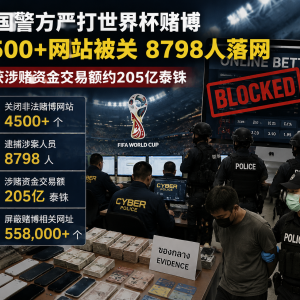 泰国严打世界杯赌球，4500网站被封8798人落网